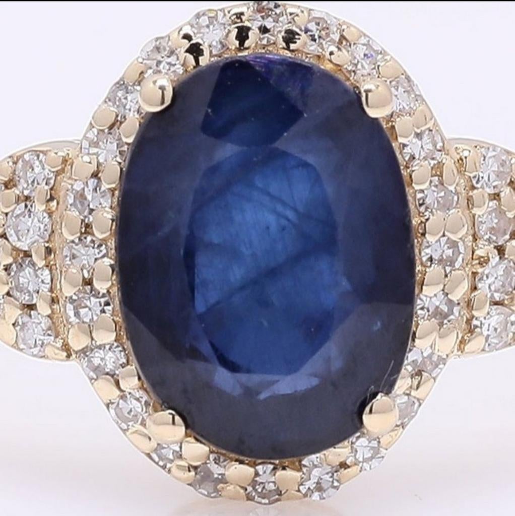 14k Ring Goud 1.50ct Saffier & Diamant + HRD Certificaat '26, Nieuw, Ophalen of Verzenden, 17 tot 18, Met edelsteen