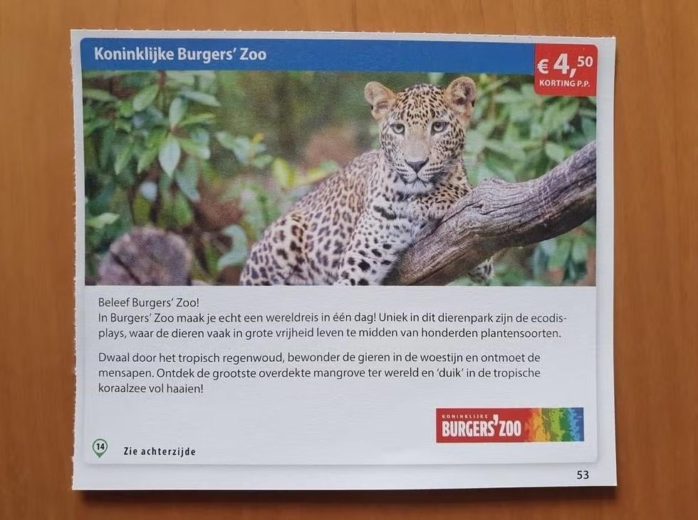 Koninklijke Burgers' Zoo €4,50 korting p.p. max. 4 personen, Tickets en Kaartjes, Drie personen of meer, Kortingskaart