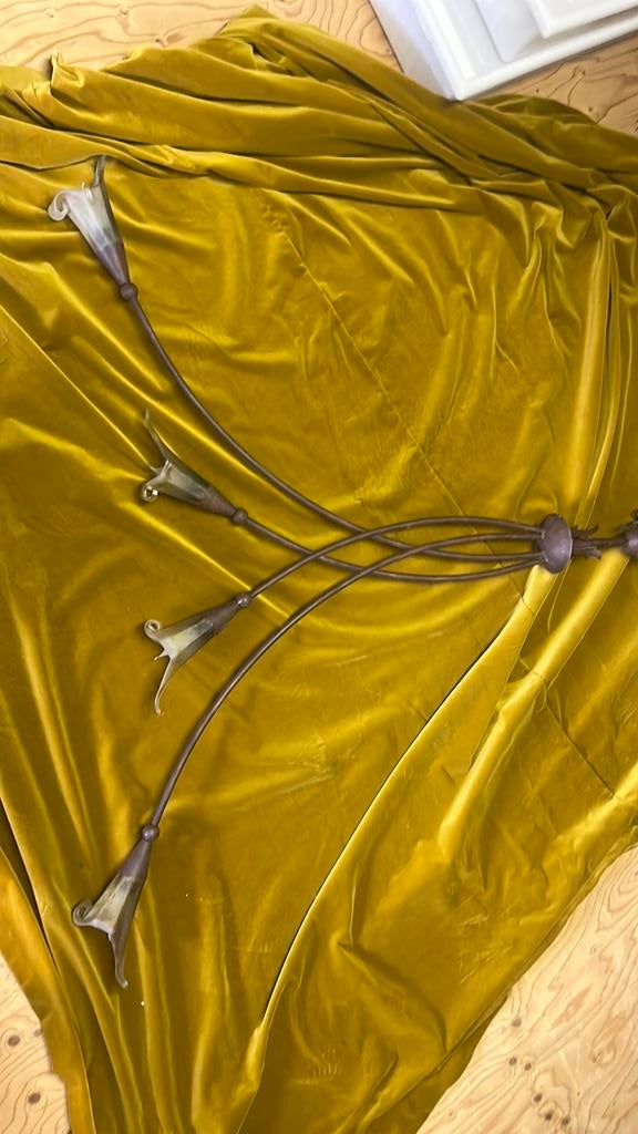 Lamp voor boven eettafel. Bronskleurig, glazen kelkjes, Ophalen, Zo goed als nieuw, Glas, 75 cm of meer