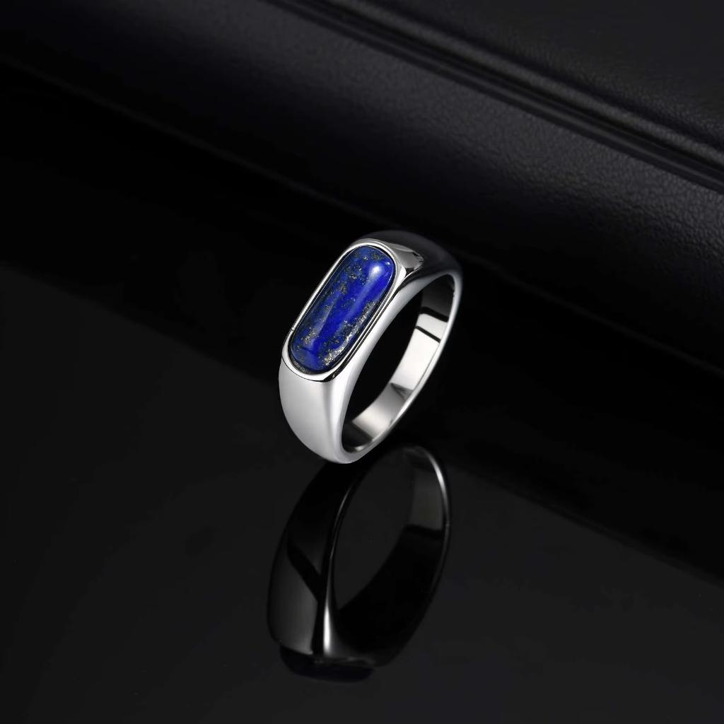 Lapis Lazuli Ring Voor Dames En Heren, 18 tot 19, Nieuw, Dame of Heer, IJzer of Staal