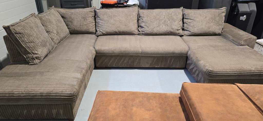 U-bank teakwood grof ribstof 350x210x165x58 cm, Teakwood, Ophalen of Verzenden, Teakwood, Teakwood