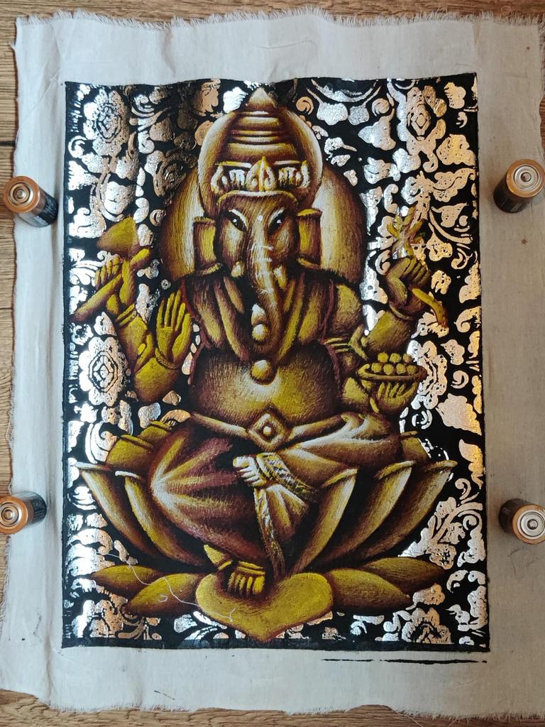 Ganesha schilderij op stof - Handgemaakte Indiase kunst, Ophalen