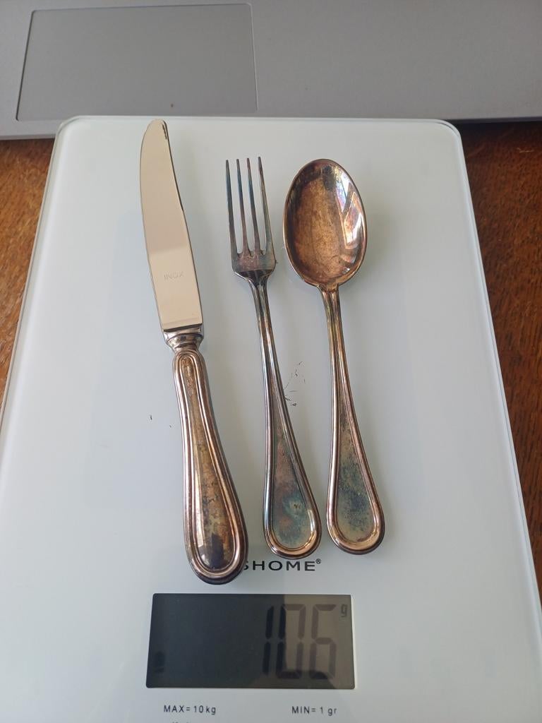 Zilveren bestekset: mes, vork en lepel, Antiek en Kunst, Antiek | Bestek, Ophalen of Verzenden