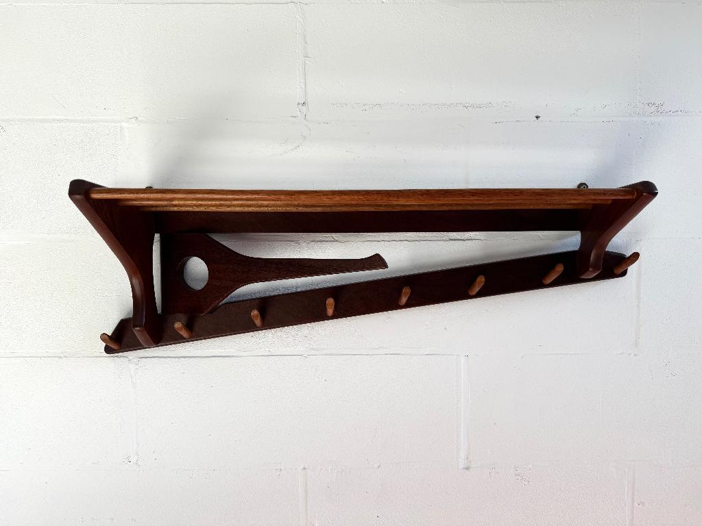 Deense teakhouten kapstok Mid-century, Wandkapstok, Verzenden, Zo goed als nieuw, Minder dan 100 cm