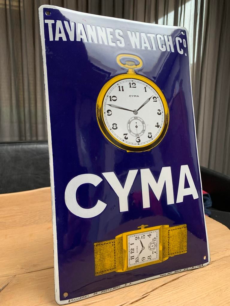 Emaille bord Tavannes Watch Co. CYMA - Mint staat, Antiek en Kunst, Antiek | Emaille, Ophalen