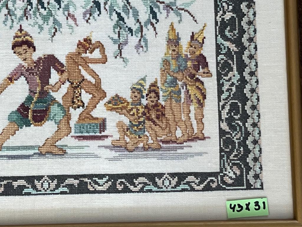 Geborduurd Balinese dansers(31 x 43 cm), Minder dan 50 cm, Ophalen of Verzenden, Zo goed als nieuw, Schilderij