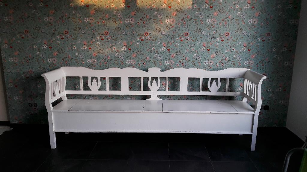 250cm brocante klepbank wit, Antiek en Kunst, Ophalen