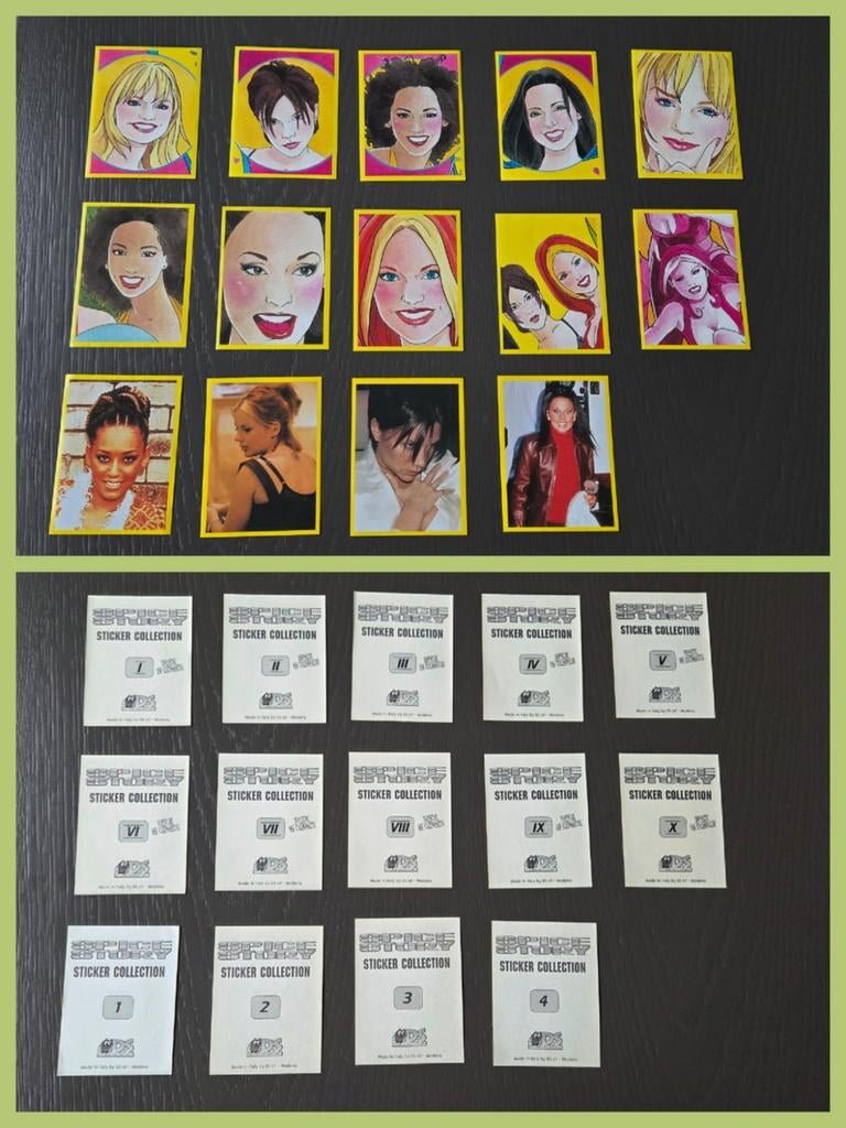 Spice Girls - set stickers (127/130) - Spice Story album, Ophalen of Verzenden, Zo goed als nieuw, Foto of Kaart
