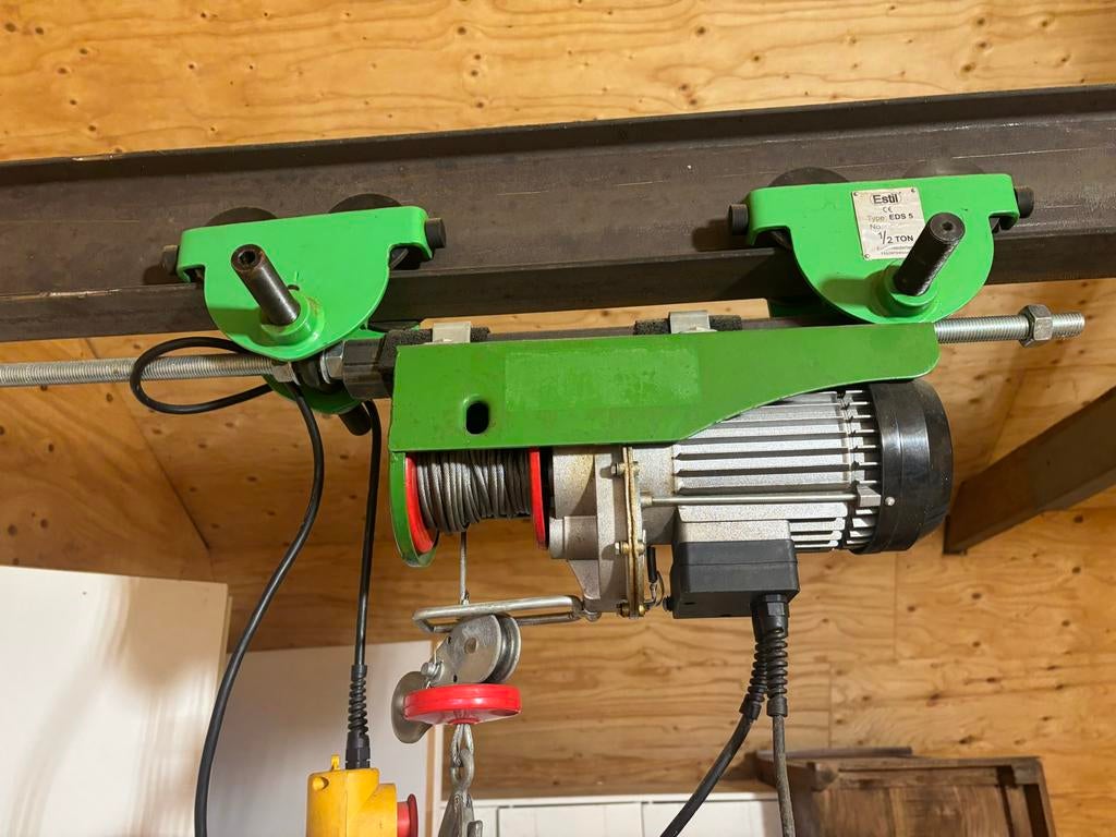 Elektrische lier PA500A met loopkat en H-balk 4,8 mtr, Ophalen, Gebruikt, Elektrisch