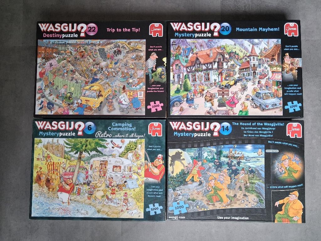 4 Wasgij puzzels 1000 stukjes, Ophalen, 500 t/m 1500 stukjes, Zo goed als nieuw, Legpuzzel