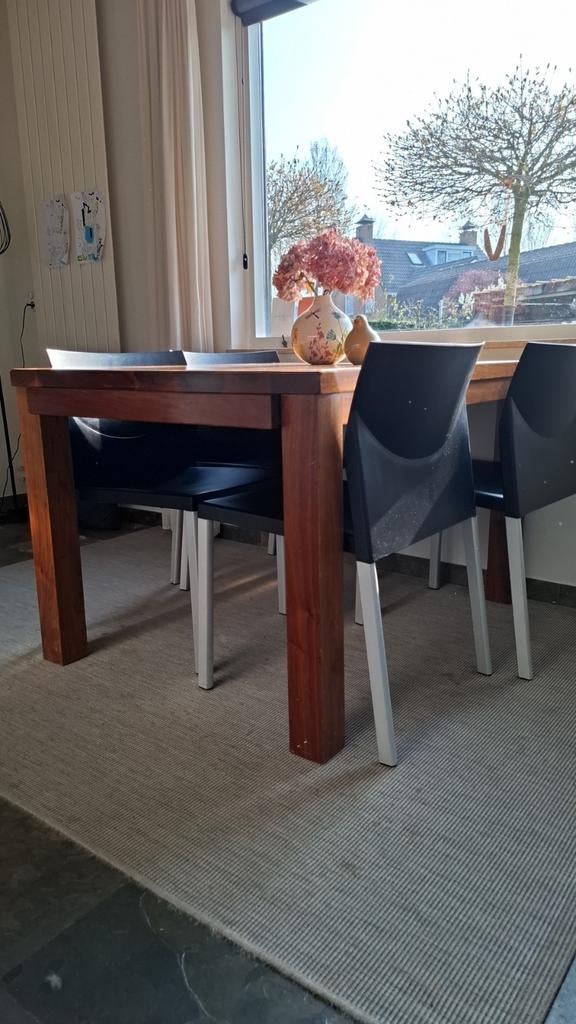 Notenhouten keukentafel met 4 stoelen, Huis en Inrichting, Tafels | Eettafels, Ophalen of Verzenden, Rechthoekig, 50 tot 100 cm