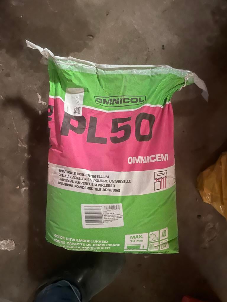 1 zak Omnicol PL50 Flex Tegellijm 25kg Grijs, Ophalen, Overige typen, Nieuw, Minder dan 20 cm