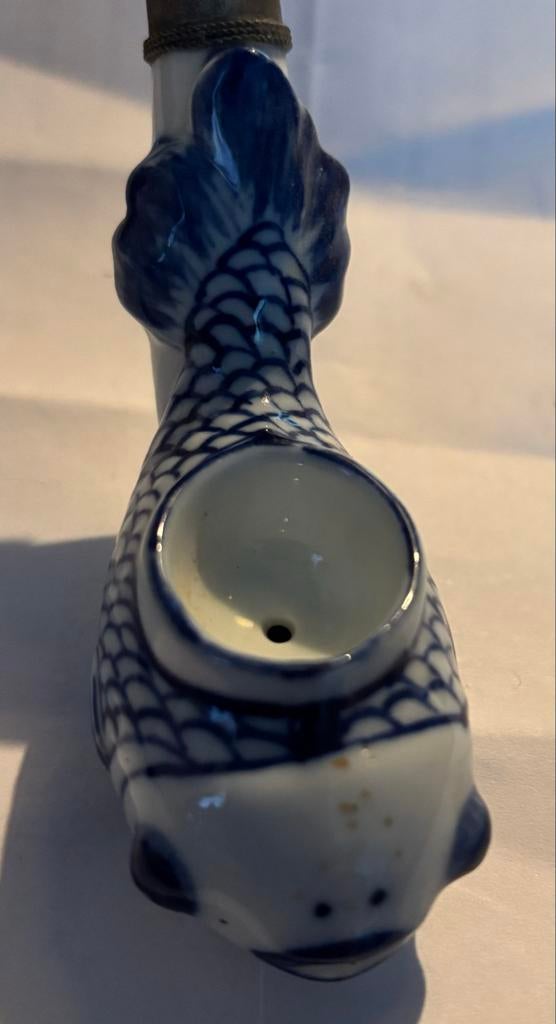 Vintage Aziatische Pijp - Porselein met Visontwerp, Ophalen of Verzenden