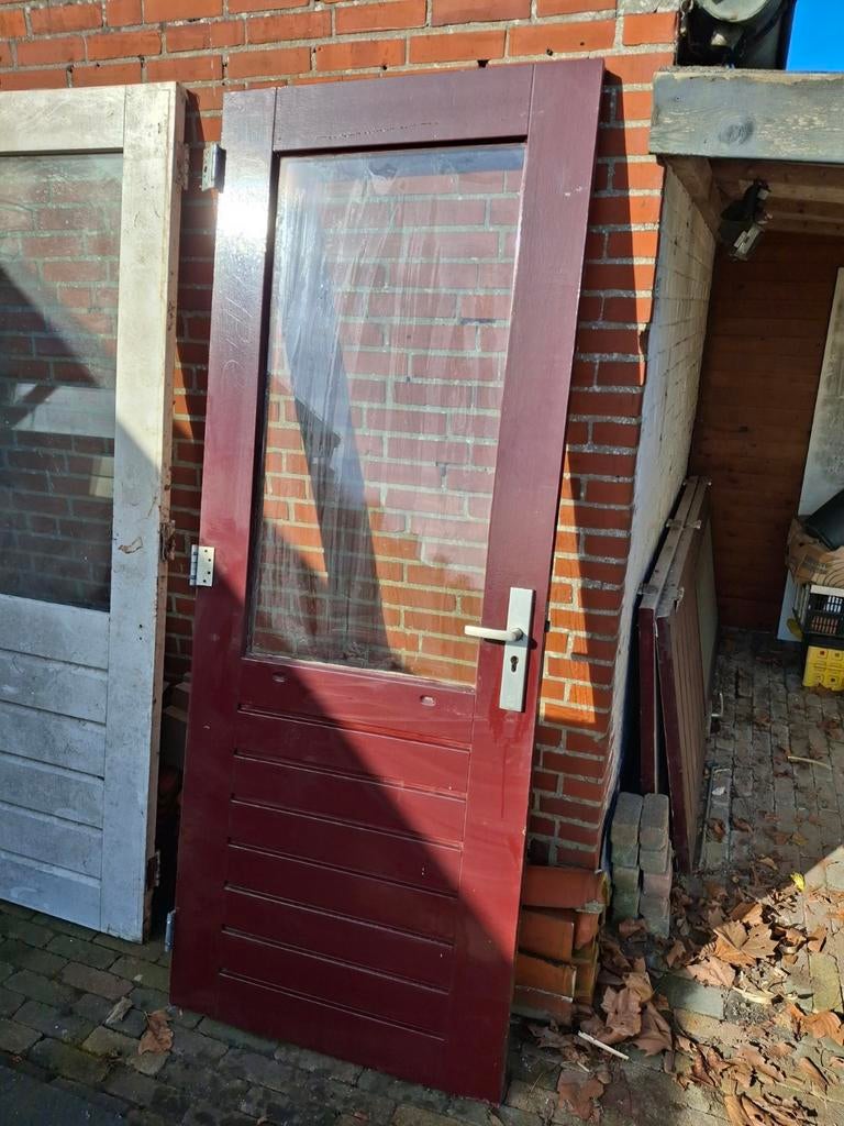 Hardhouten tuindeur met dubbelglas ca.211,5x82,3., Ophalen, Gebruikt, Binnendeur, Glas