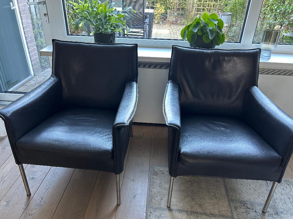 2 leren fauteuils Design on Stock, Huis en Inrichting, Fauteuils, Ophalen, Gebruikt, Modern, 50 tot 75 cm
