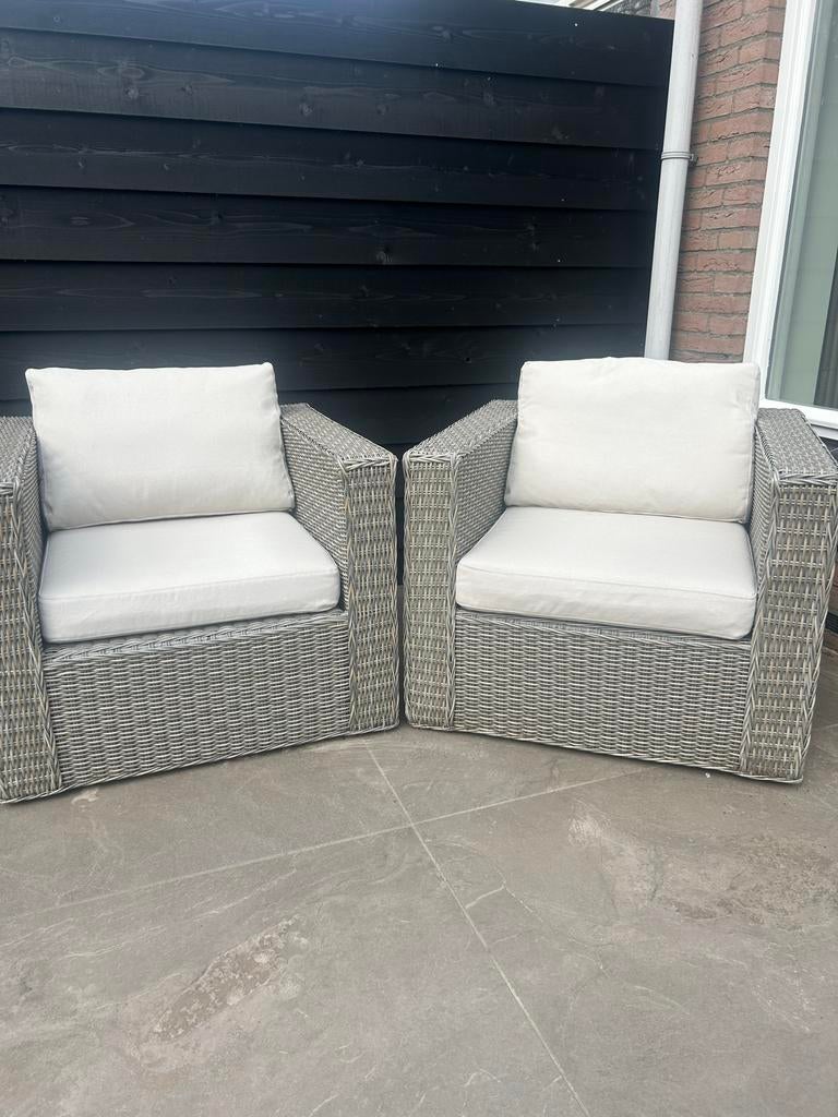 Grijze wicker loungeset pr design (4 zitplaatsen + tafel), Ophalen, Gebruikt, Loungeset, Wicker