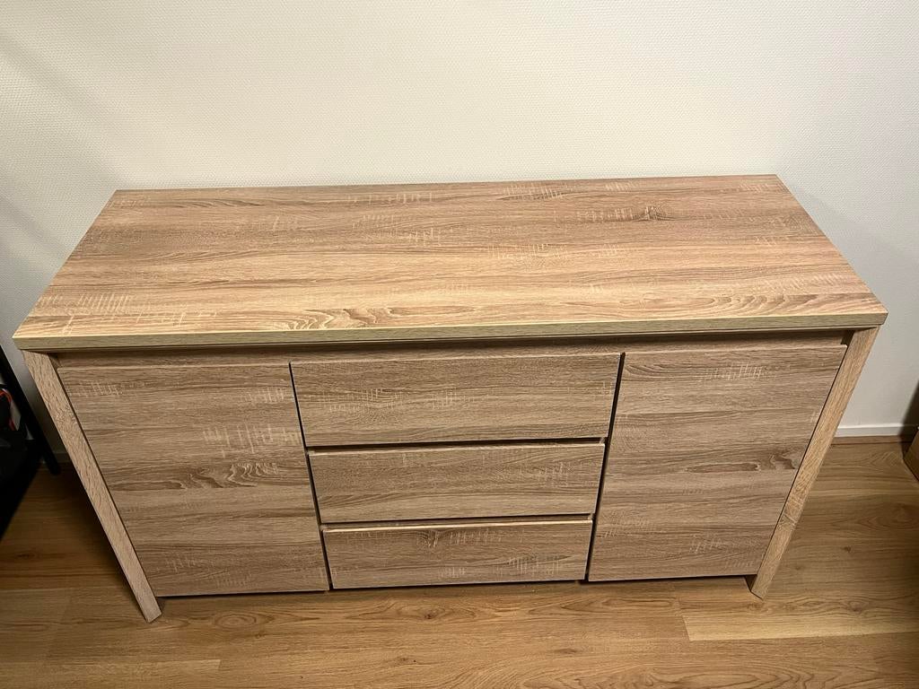 Modern dressoir/kast met lades en deurtjes - JYSK eikenlook, 100 tot 150 cm, Eikenhout, Ophalen of Verzenden, Zo goed als nieuw