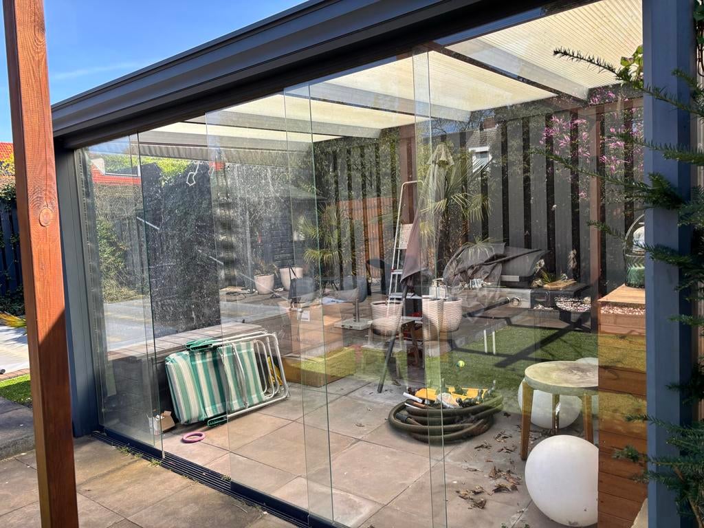 Serre met 5 glazen schuifdeuren, Tuin en Terras, Overkappingen, Gebruikt, Serre, Ophalen