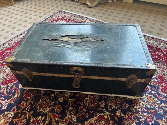 Vintage groene reiskist, Ophalen, Overige materialen, Minder dan 50 cm, Gebruikt