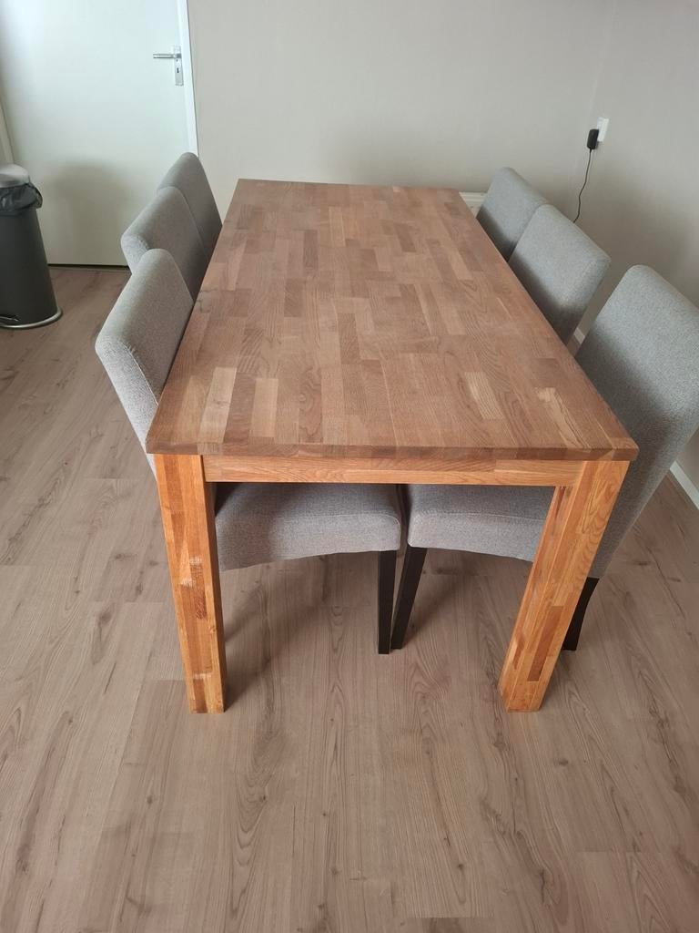 Eiken houten eettafel + 6 stoelen 180x85x77,5cm (LxBxH), Ophalen, Gebruikt, 200 cm of meer, 50 tot 100 cm