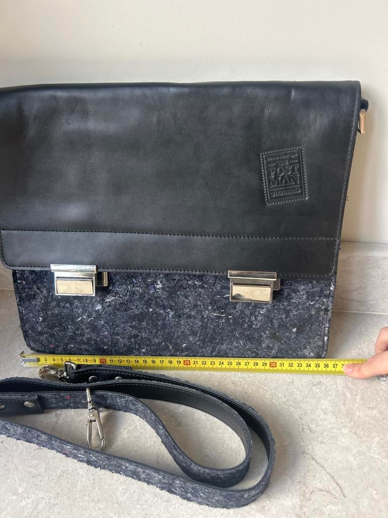 Tas Omar Munie Postman - Zwart Leer, Overige merken, Zwart, Ophalen of Verzenden, Zo goed als nieuw