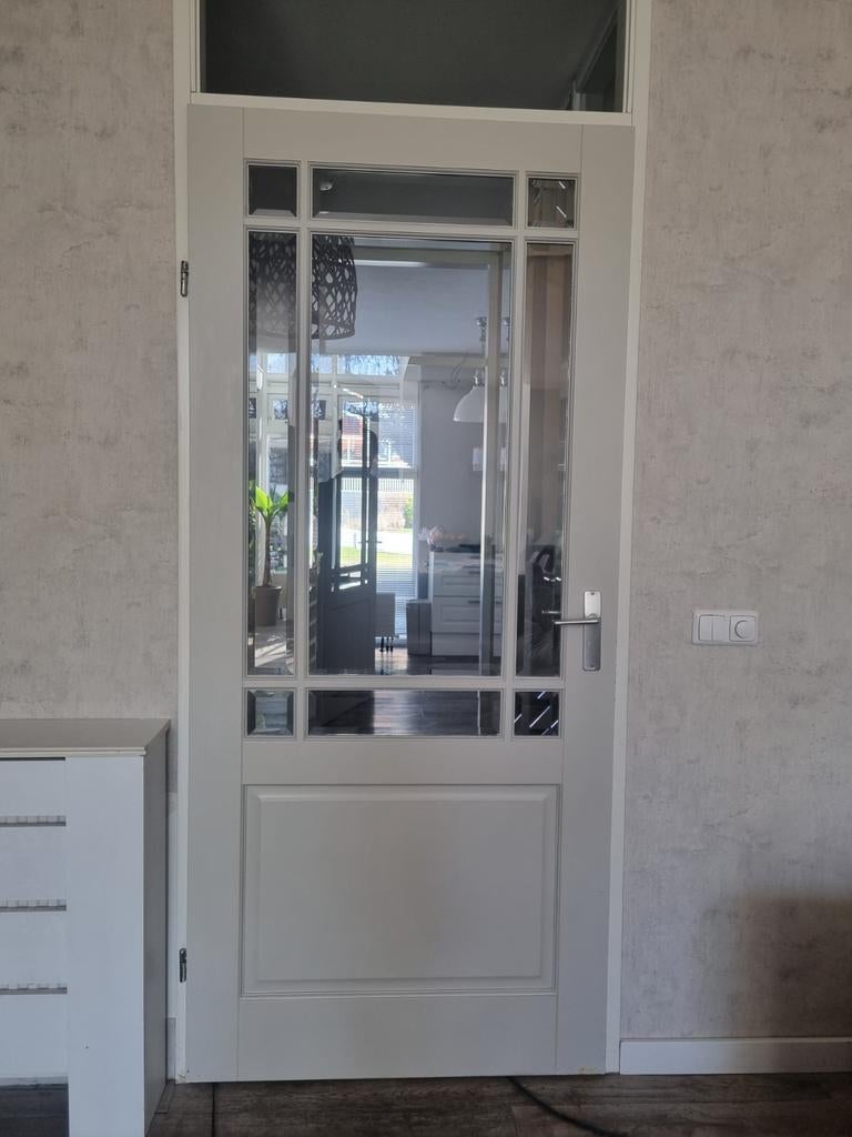 Opdekdeur 93 x 210.5 met glas incl kozijn linksdraaiend, Ophalen, Gebruikt, 80 tot 100 cm, Binnendeur