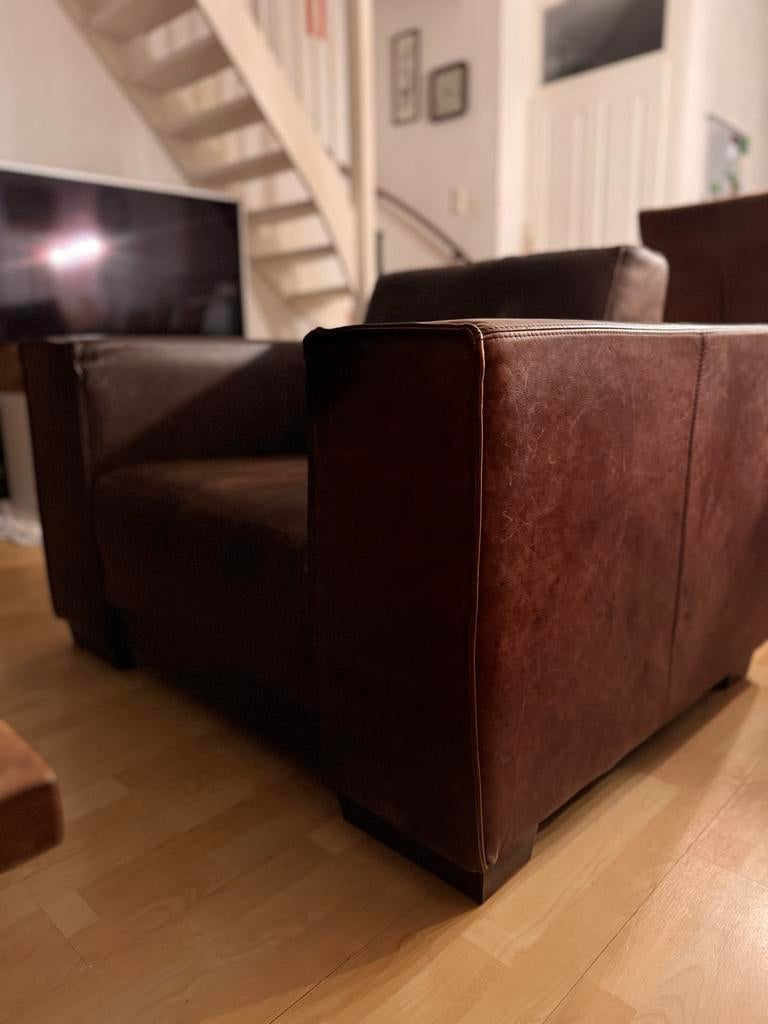 Leren fauteuil cognac, Huis en Inrichting, Ophalen, Gebruikt, Leer, 75 tot 100 cm