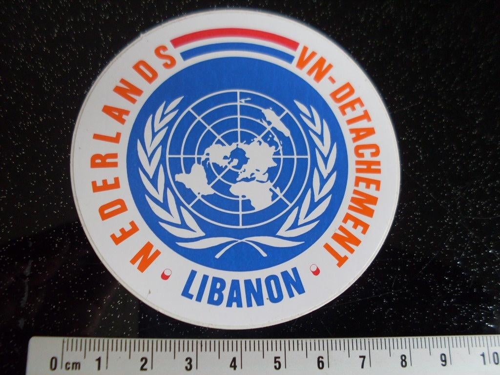 sticker nederlands vn-detachement libanon logo embleem wapen, Verzamelen, Verzenden, Zo goed als nieuw, Bedrijf of Vereniging