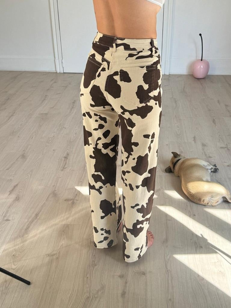 Denim Jeans met Koeienprint, Maat 38/40 (M), Bruin, Ophalen of Verzenden, Lang