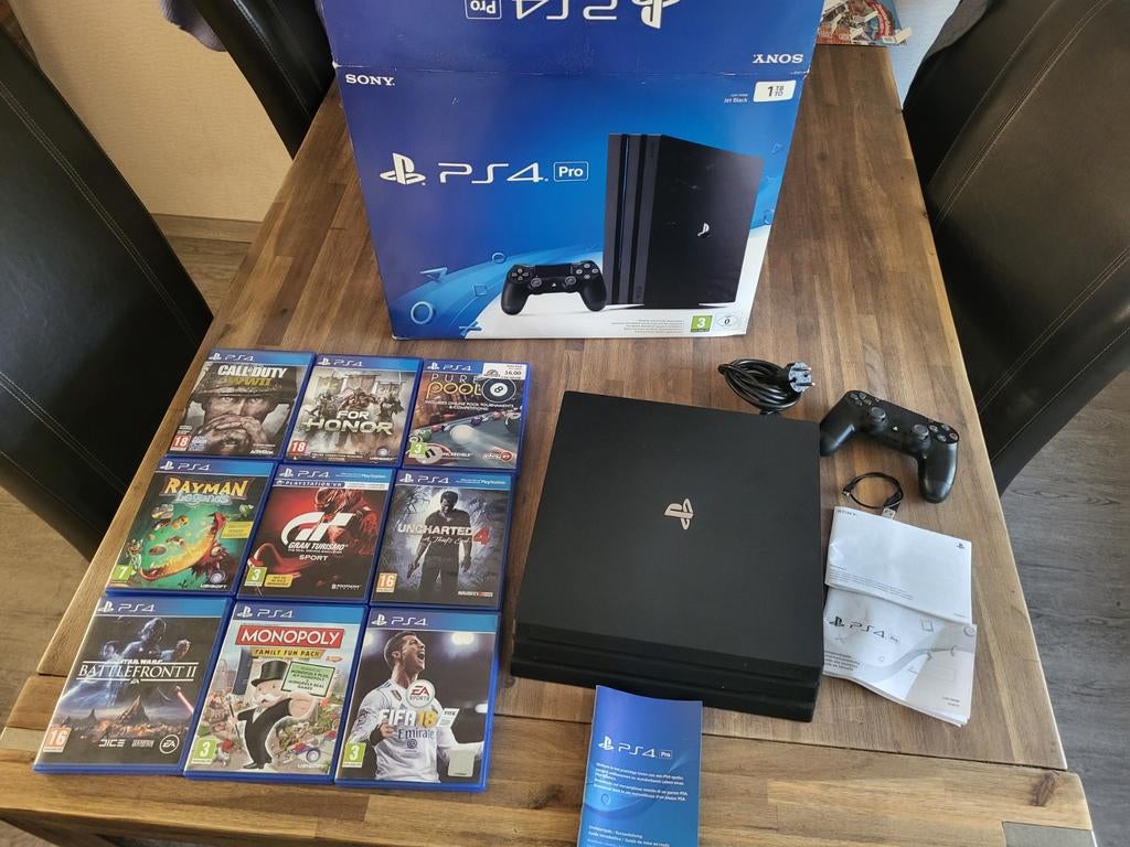 PS4 Pro 1TB inclusief 10 spellen, Ophalen of Verzenden, Zo goed als nieuw, 1 TB, Met 1 controller