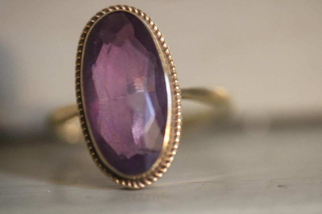 Antieke gouden vintage ring amethist amethyst, Ophalen of Verzenden, Goud, Ring