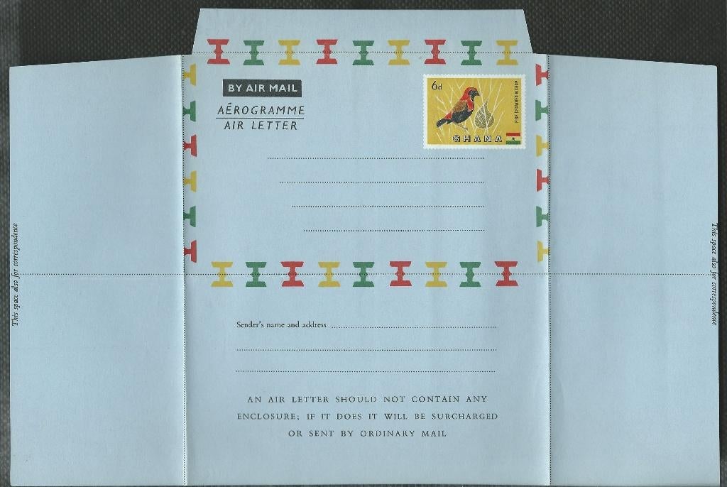 GHANA 1961 6d. Vogel Airletter, geen Wmk., H&G: F-6-A, MINT, Verzenden, Postfris, Dier of Natuur