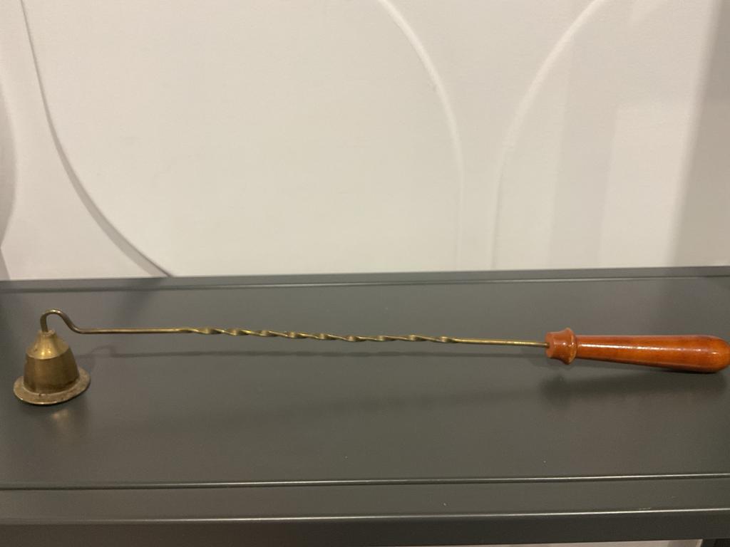 Vintage Koperen Kaarsendover met Houten Handvat, Antiek en Kunst, Curiosa en Brocante, Ophalen of Verzenden