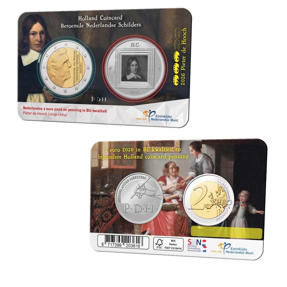 Holland Coin Fair coincard 2026 Pieter de Hooch Zilver, Ophalen of Verzenden, Overige landen, 2 euro, Zilver