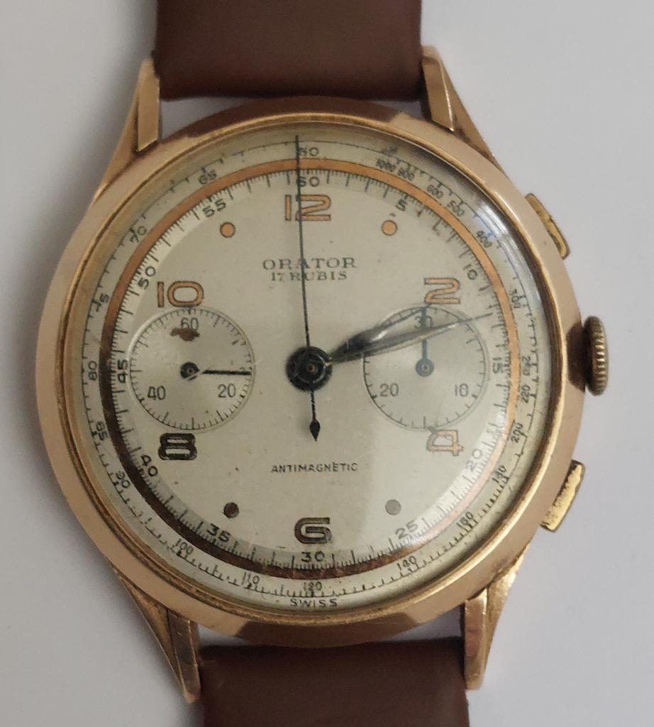 Horloge vintage Orator 17 rubis antimagnetic 18 K goud, Polshorloge, Goud, Ophalen, Overige merken