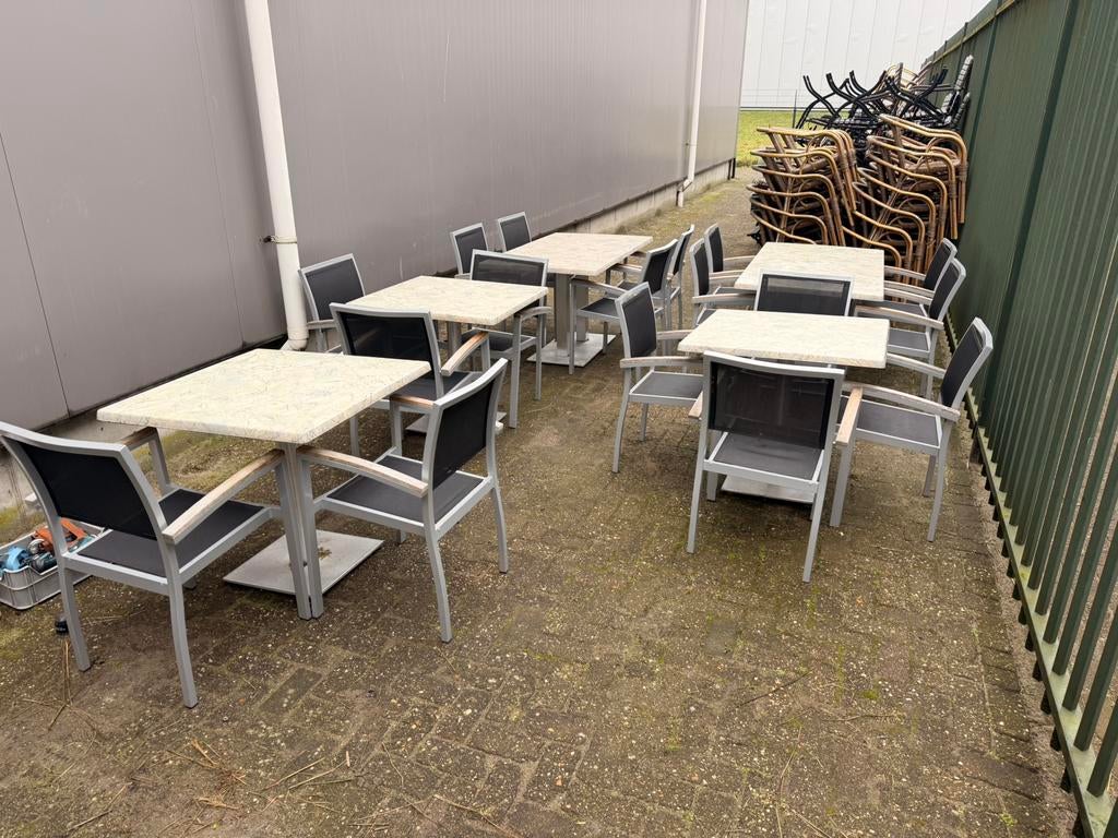Aluminium terrasstoelen teakhout stapelbaar stoelen terras, Ophalen of Verzenden, Gebruikt, Aluminium, Stapelbaar