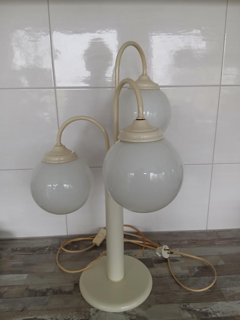 Vintage Tafellamp Elco Lite  met 3 glazen bollen, Gebruikt, Vintage, Ophalen of Verzenden, Glas