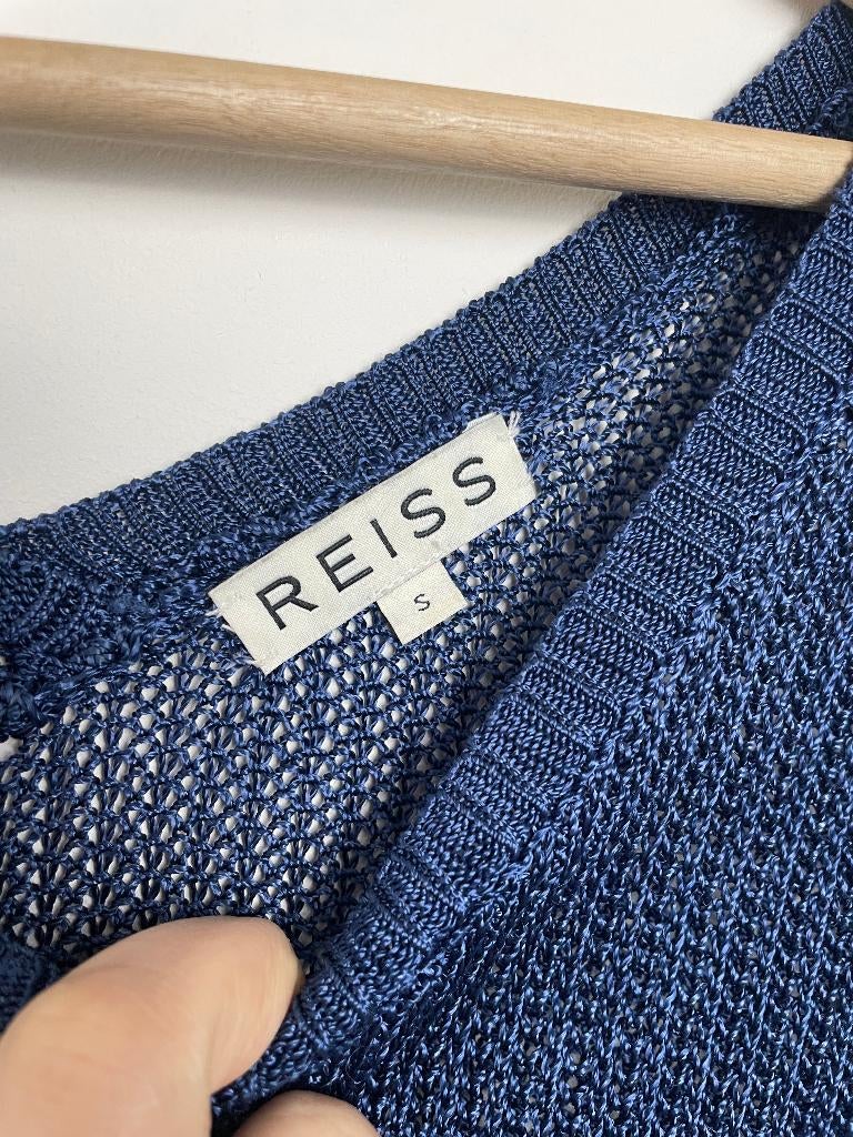 Reiss grofgebreide mini jurk lange trui blauw maat 34 v-hals, Reiss, Enquiries@mail.reiss.com, Blauw, Ophalen of Verzenden