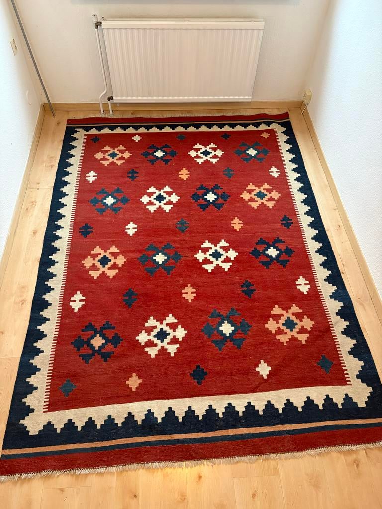 Mooi vintage wollen Kelim vloerkleed 250/177 cm, Gebruikt, Ophalen of Verzenden, 200 cm of meer, Rechthoekig