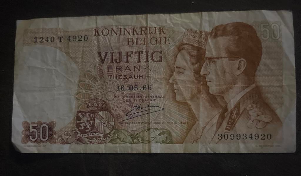 50 belgische franc uit 1966, Postzegels en Munten, Bankbiljetten | België, Ophalen of Verzenden, Los biljet