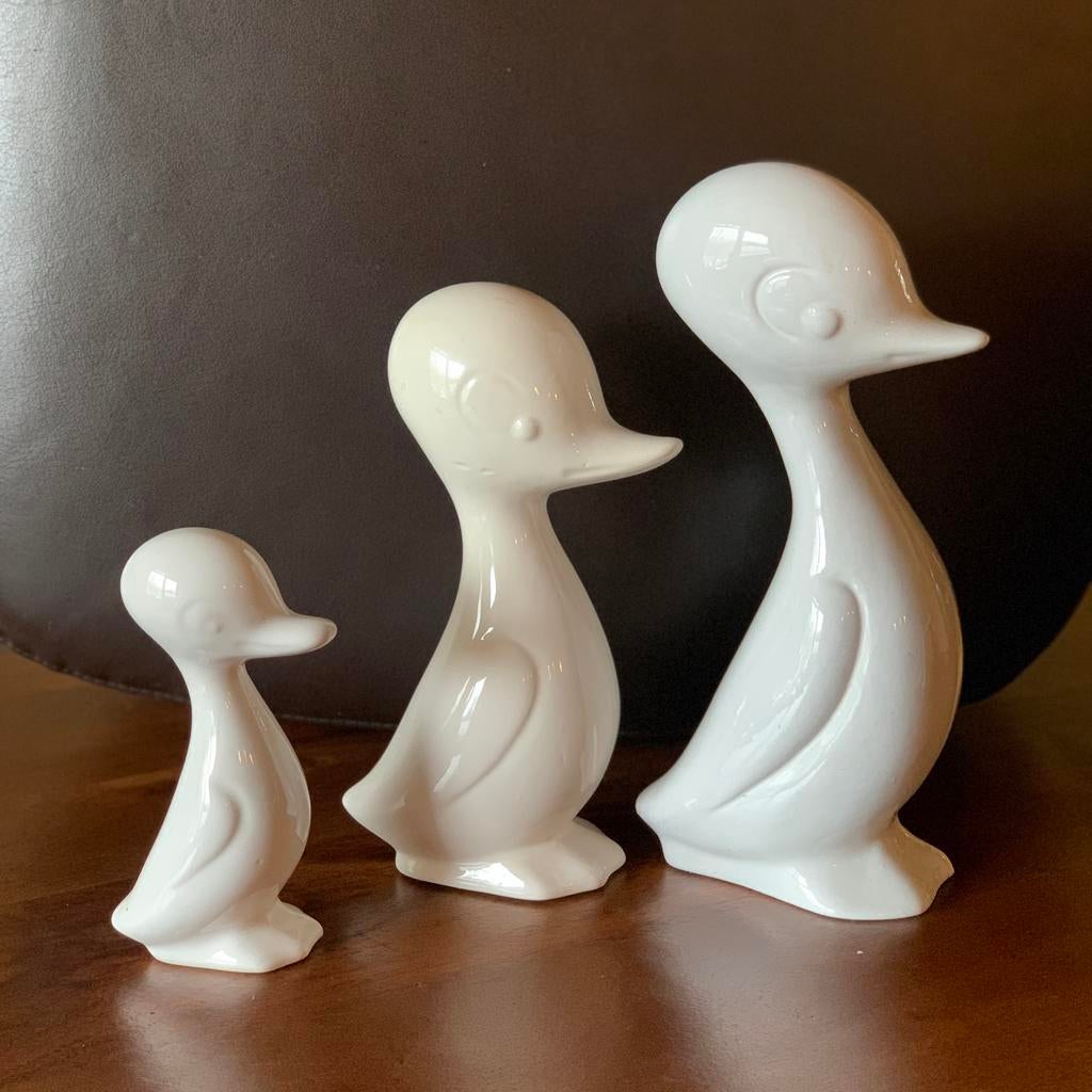 3 witte beeldjes eend eendjes, Verzamelen, Beelden en Beeldjes, Ophalen of Verzenden, Gebruikt, Dier