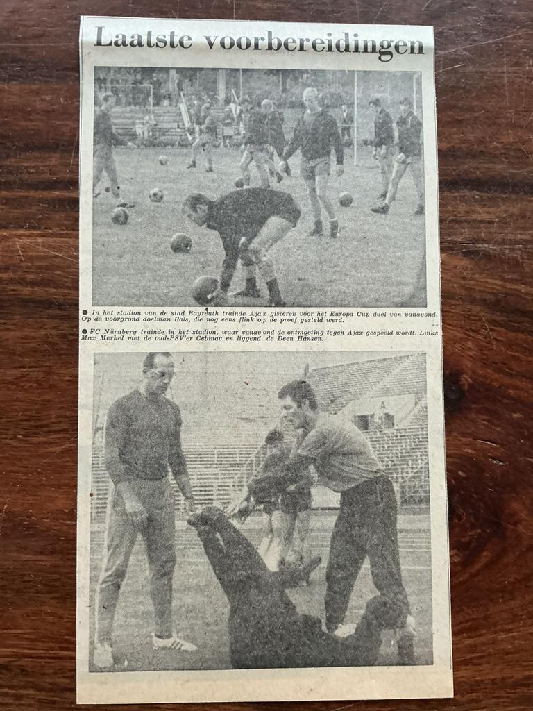 Voetbal krantenartikel voorbereiding FC Nürnberg Ajax 1968, Ophalen of Verzenden, 1960 tot 1980, Knipsel(s)