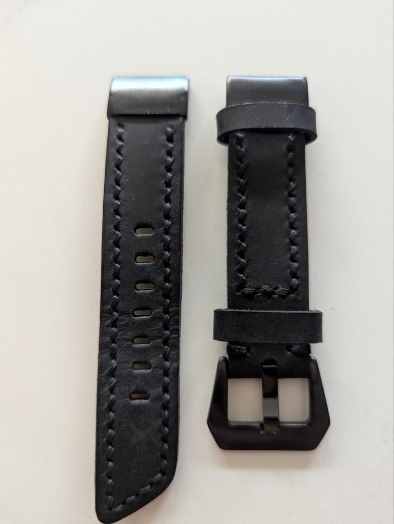 Garmin 22mm quickfit echt lederen band zwart, Ophalen of Verzenden, Nieuw, Zwart, Android