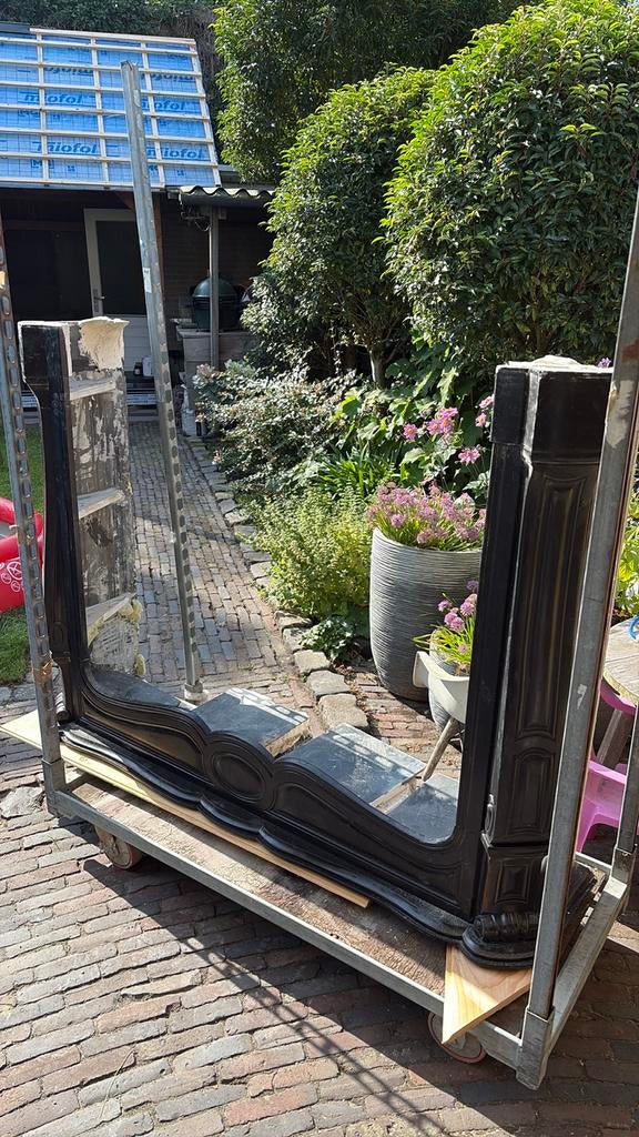 Zwart marmeren schouw met spekstenen, Huis en Inrichting, Ophalen, Gebruikt, Vrijstaande haard