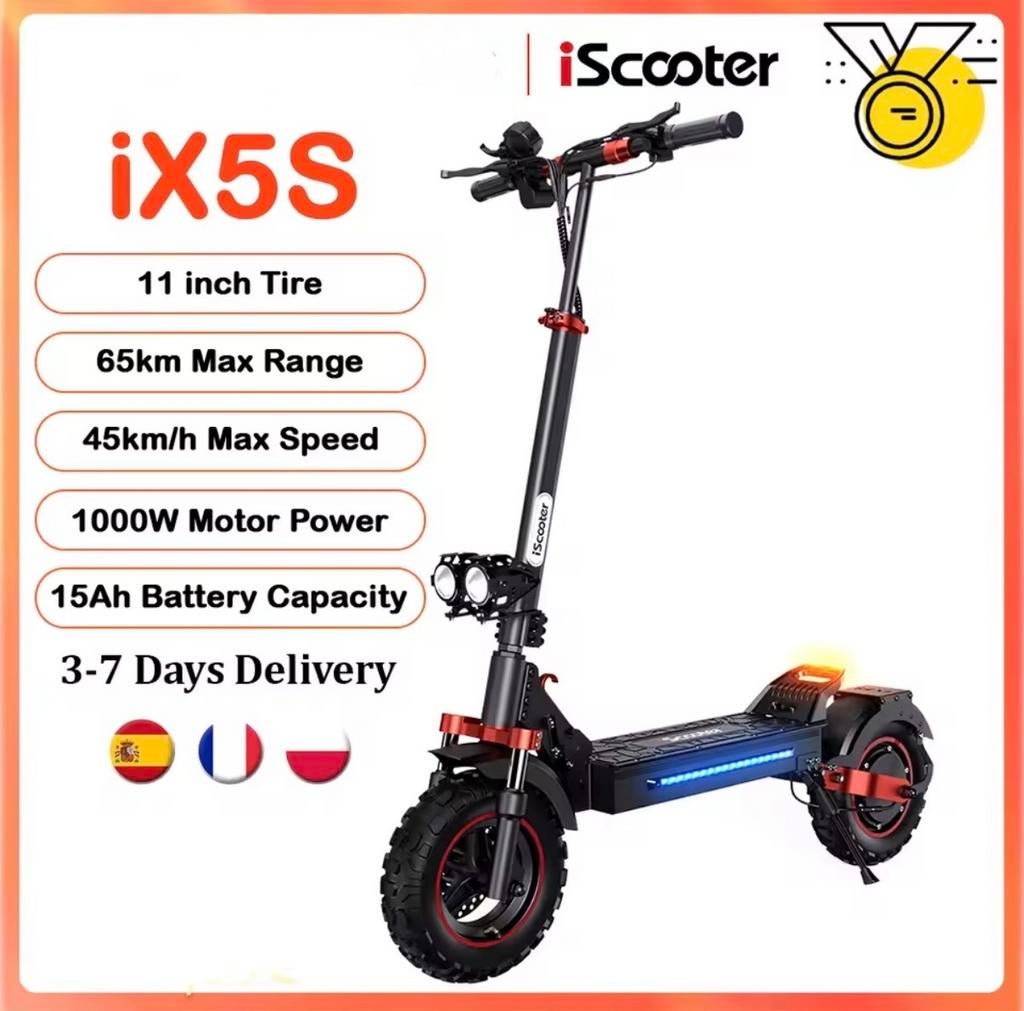 iScooter iX5s Elektrische Step - 1000W, 65km Bereik, Fietsen en Brommers, Steps, Nieuw, Elektrische step (E-scooter), Ophalen of Verzenden