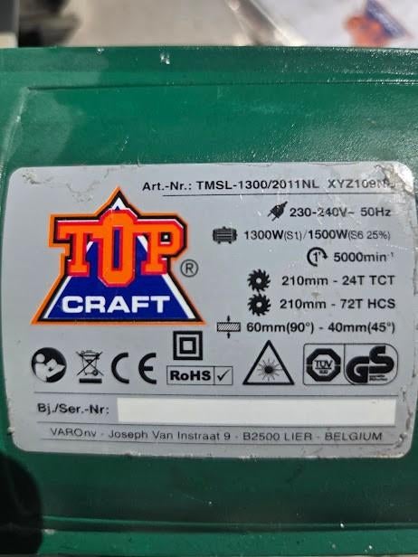 Afkortzaag TOPCRAFT TMSL-1300 – 1300 W, Topcraft/FERM, Gebruikt, Ophalen of Verzenden, Afkortzaag