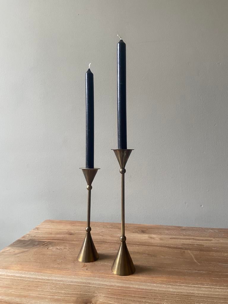 Set Vintage Messing Diabolo Memphis style Kaarsenhouders, Gebruikt, Overige kleuren, Ophalen of Verzenden, Metaal