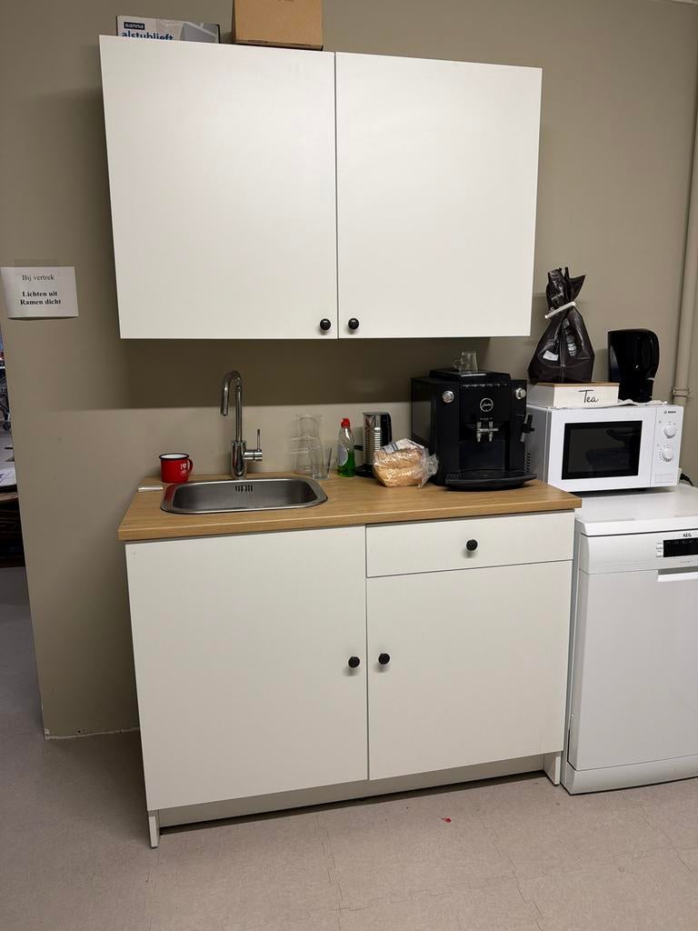 IKEA Keukenblok met Gootsteen en Bovenkast - Zelf Demonteren, Ophalen, Gebruikt, Wit, Enkelwandige keuken