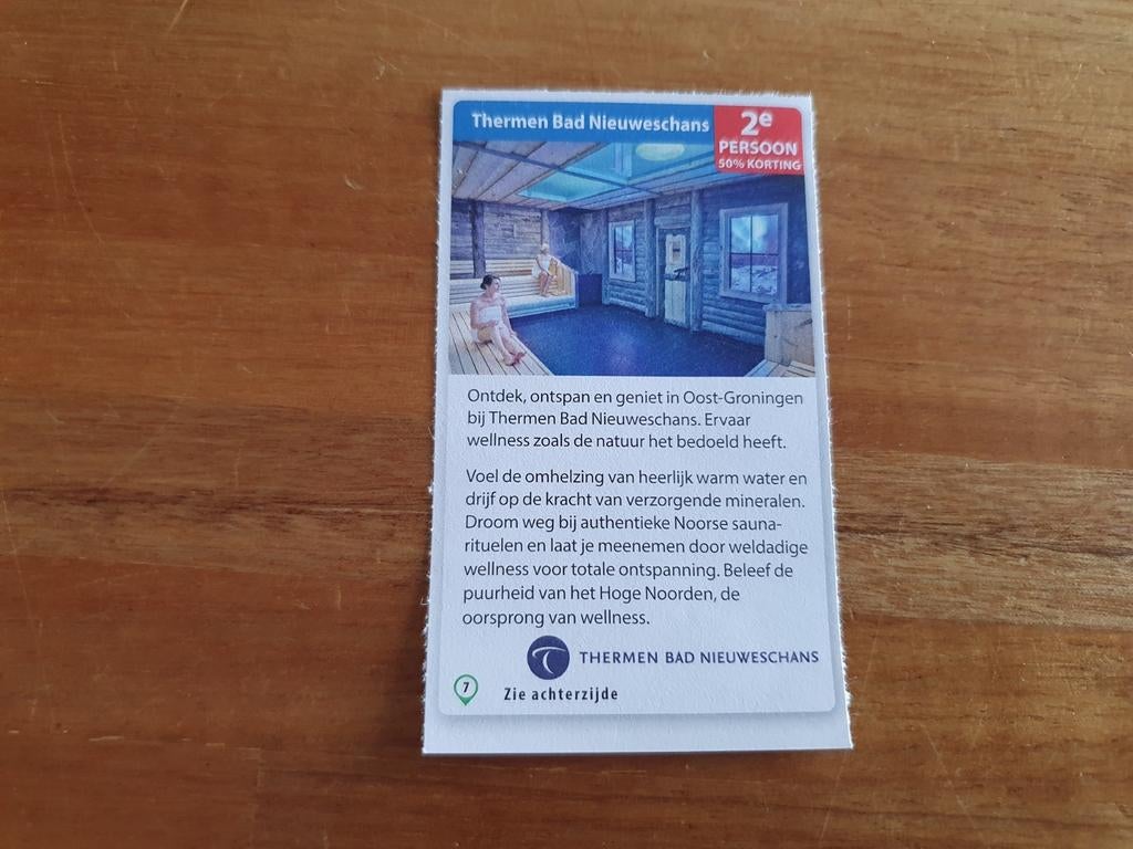 Sauna bon Thermen Bad Nieuweschans, Twee personen, Kortingsbon, Spa of Sauna