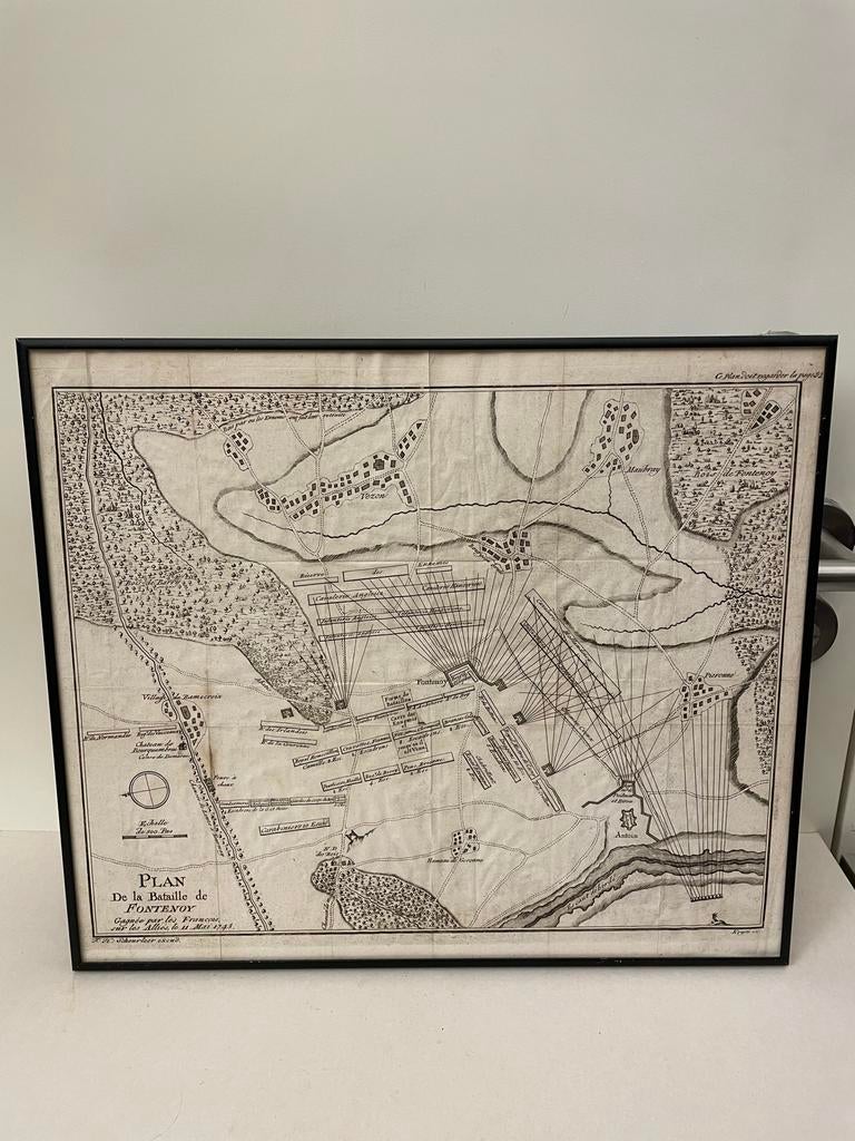 Historische Kaart Slag bij Fontenoy (1745) - Oostenrijkse Su, Gelezen, Voor 1800, Ophalen of Verzenden, Landkaart